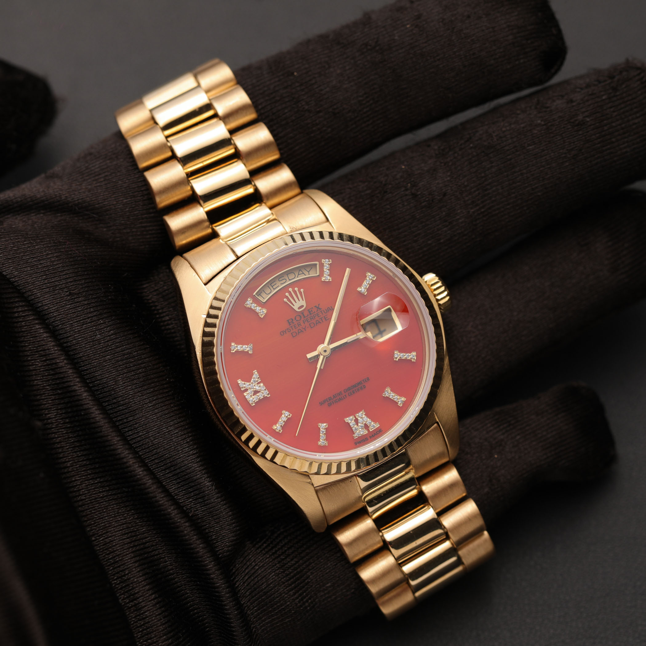 Presidential Rolex Day-Date 18238 Fluted Bezel Watch 36mm Burnt