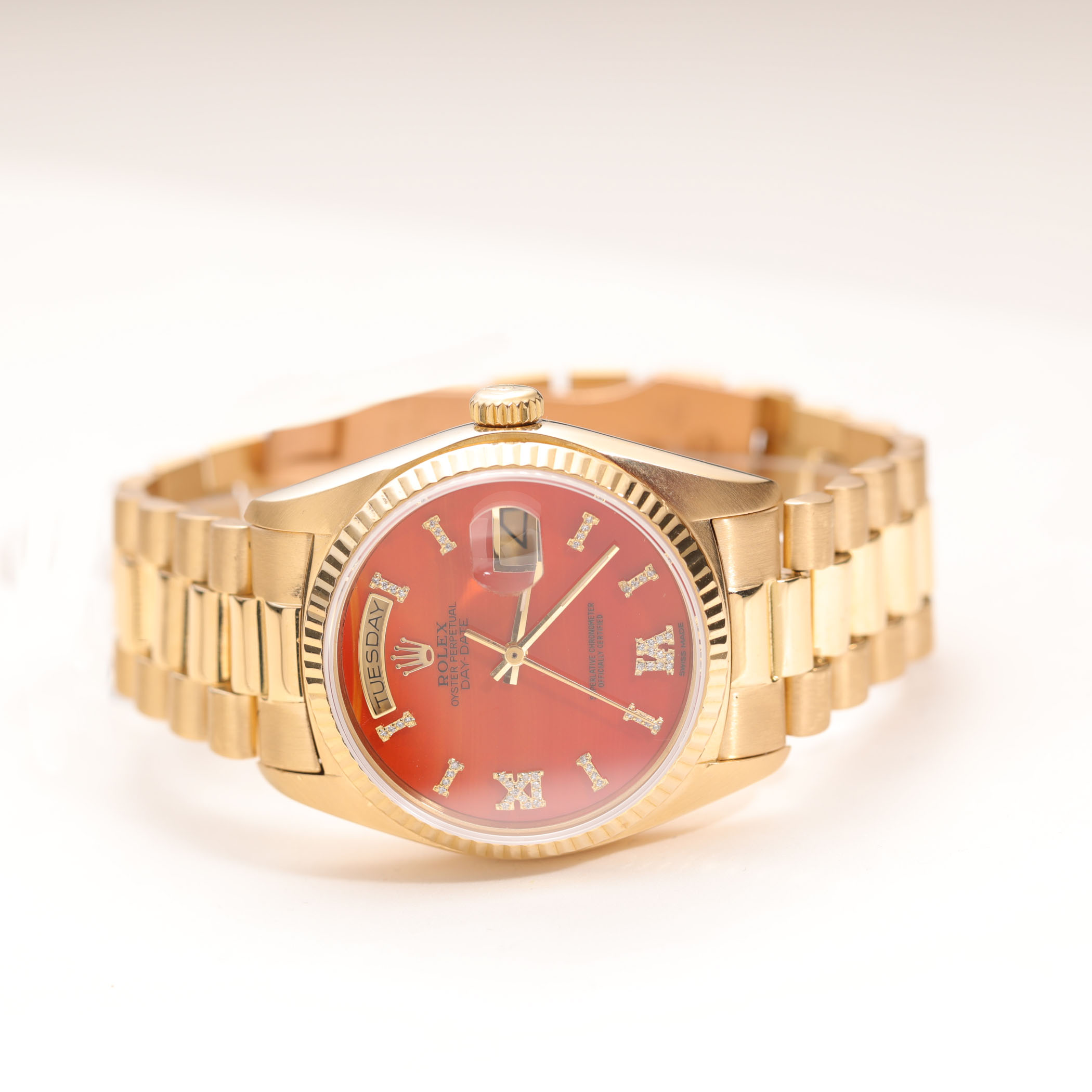 Presidential Rolex Day-Date 18238 Fluted Bezel Watch 36mm Burnt