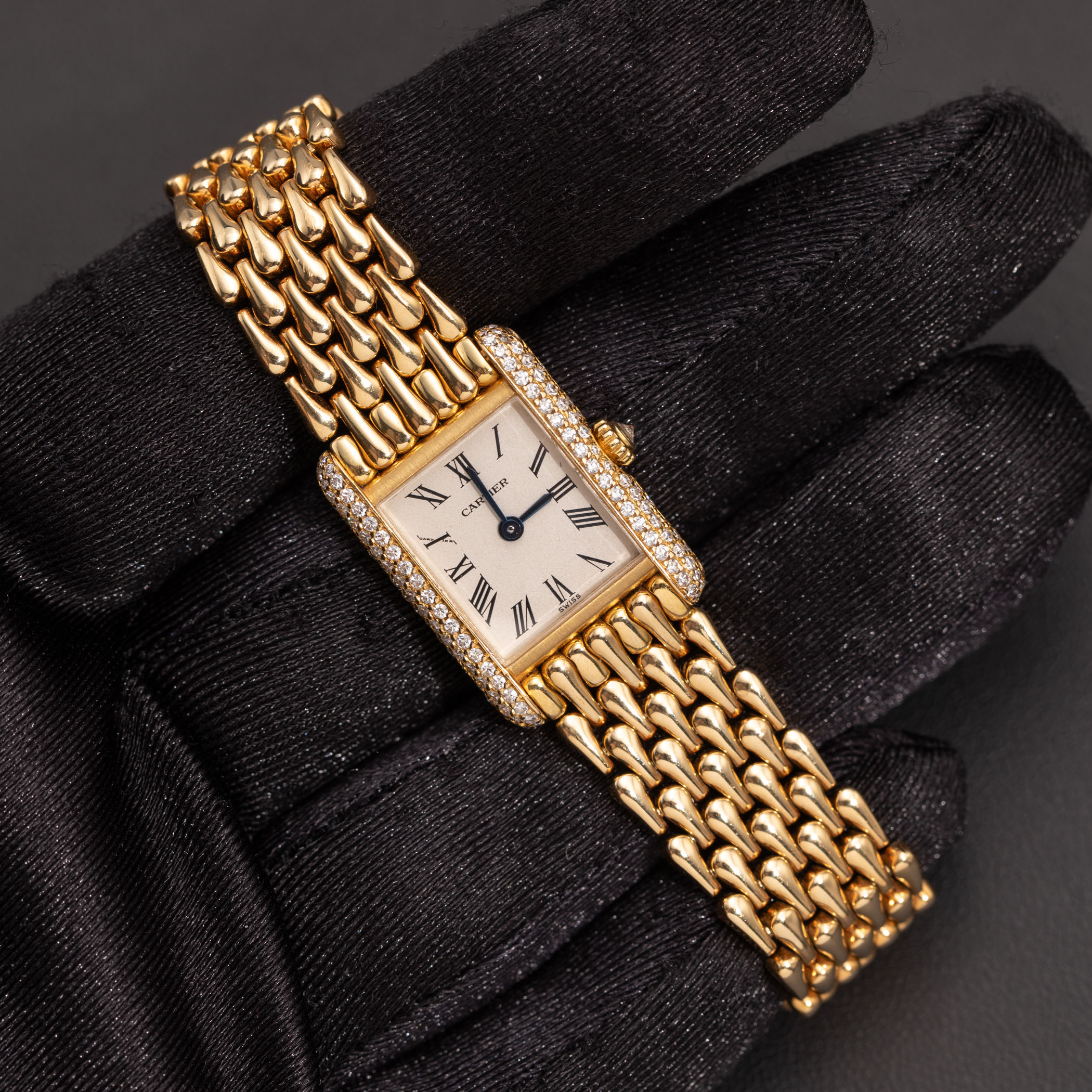 Cartier Watch Tank Louis Factory Diamond Bezel 18K Yellow Gold