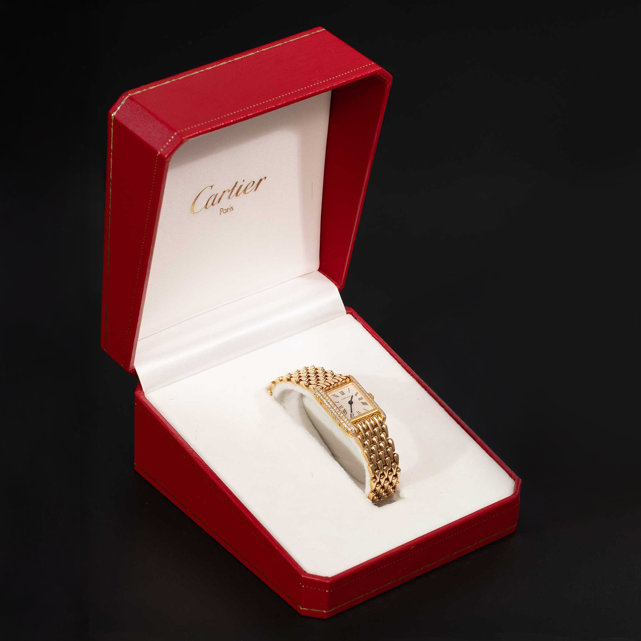 Cartier Watch Tank Louis Factory Diamond Bezel 18K Yellow Gold