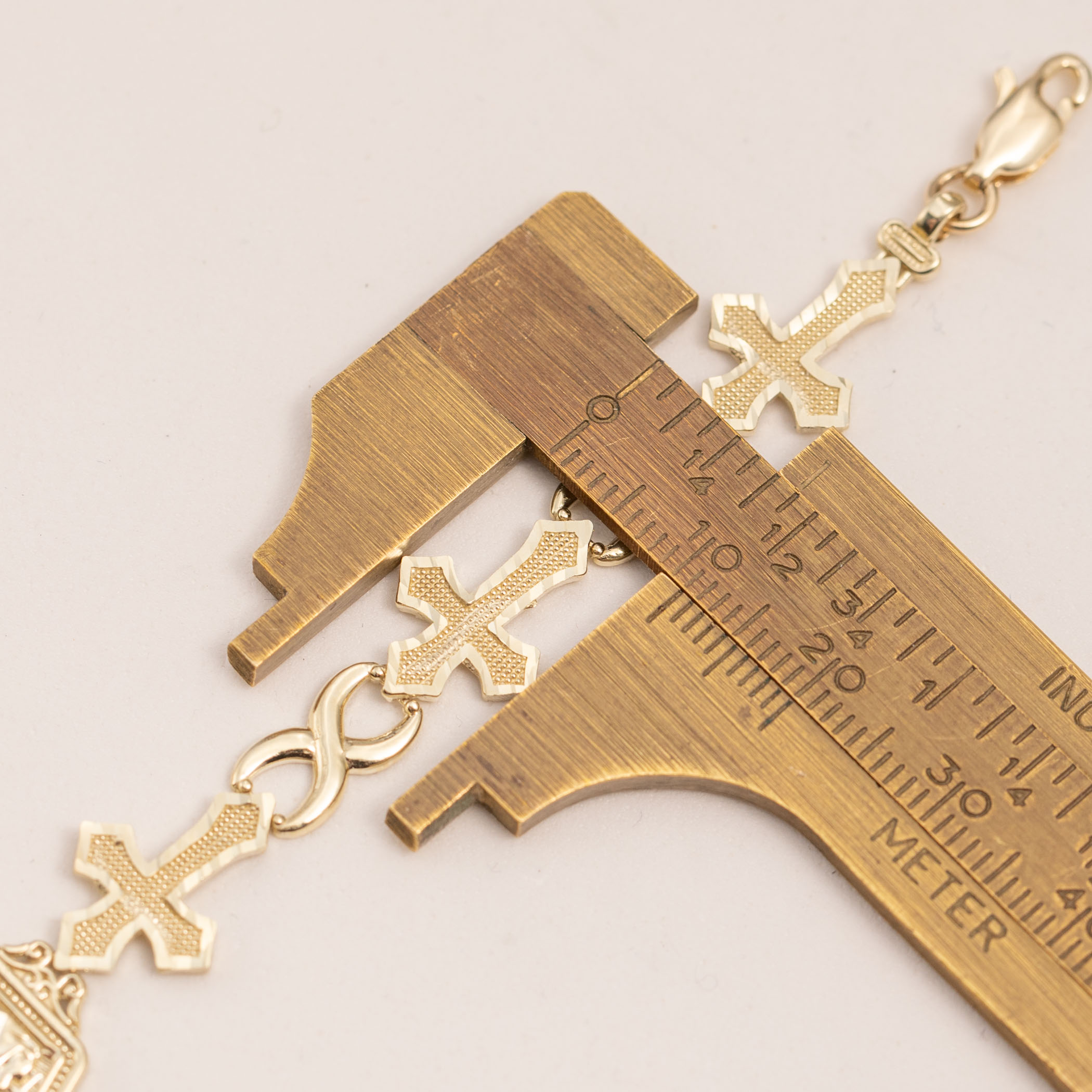 SOLID 10K Bracelet Last Supper Cross Infinity Link Yellow Gold 7.5