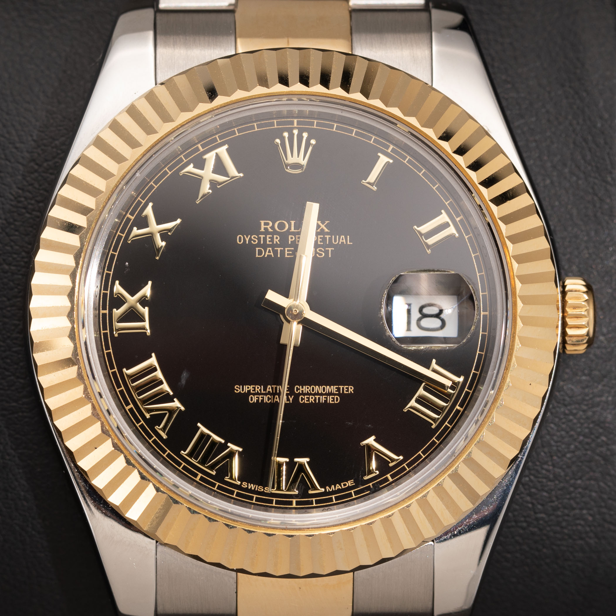 トップス LESS TAILOR Rolex Datejust 116333 Fluted Bezel Black Roman Dial Watch 41mm BOX