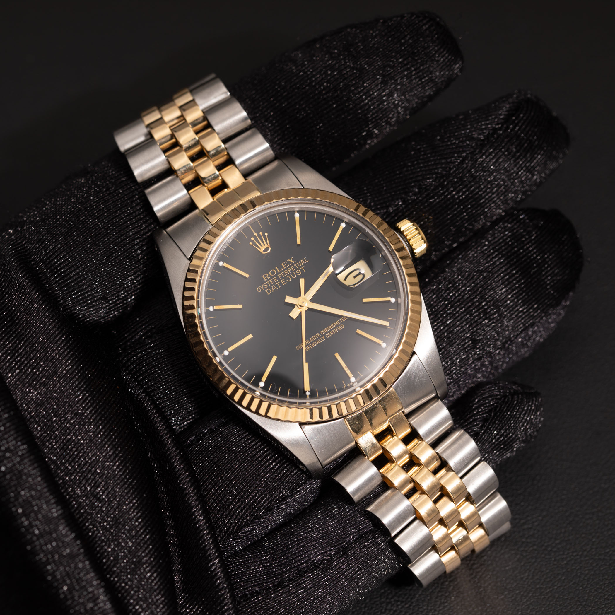 Rolex Datejust 16013 Fluted Bezel Watch Black Index Dial 36mm BOX