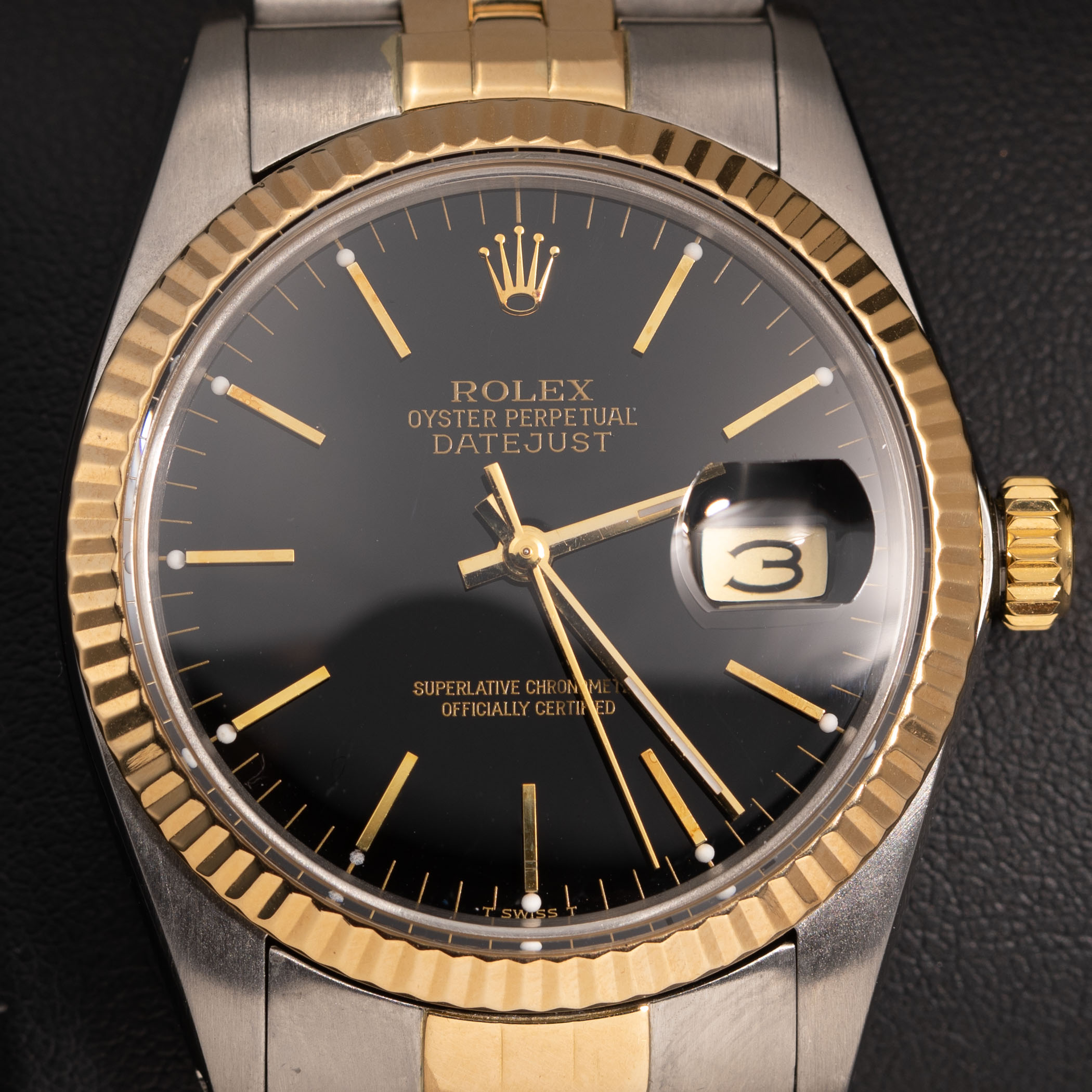 Rolex Datejust 16013 Fluted Bezel Watch Black Index Dial 36mm BOX