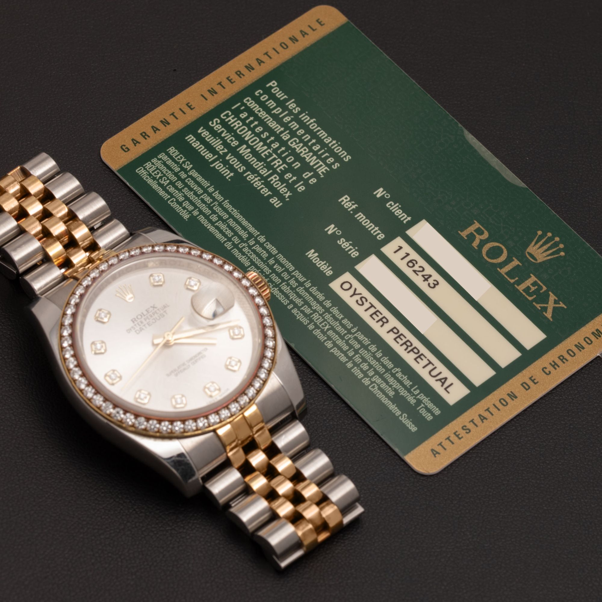 Rolex Watch Diamond Bezel Datejust 116243 36mm Silver Dial BOX