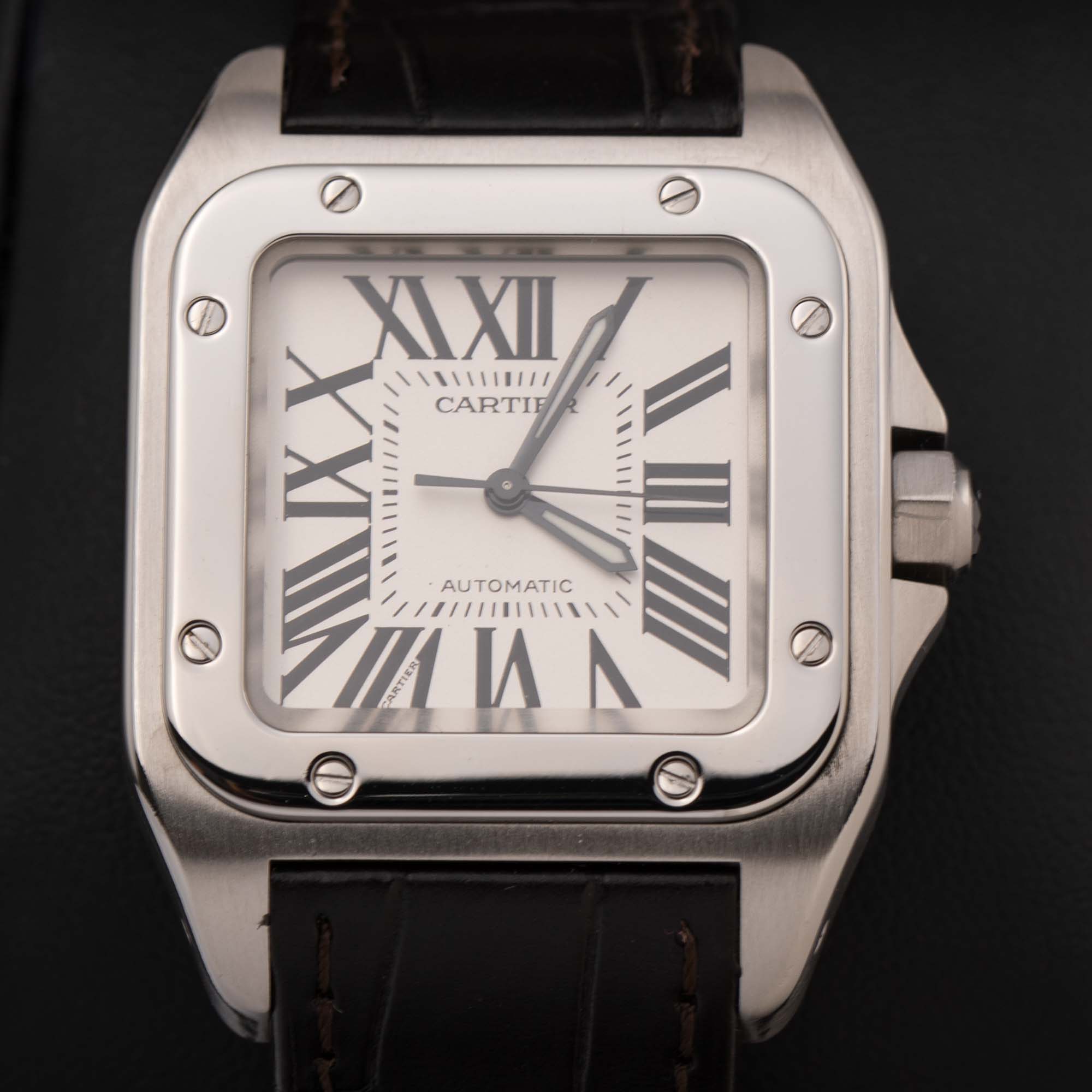 Cartier Santos 100 Midsize Leather Bracelet 33mm Watch 2878 | eBay