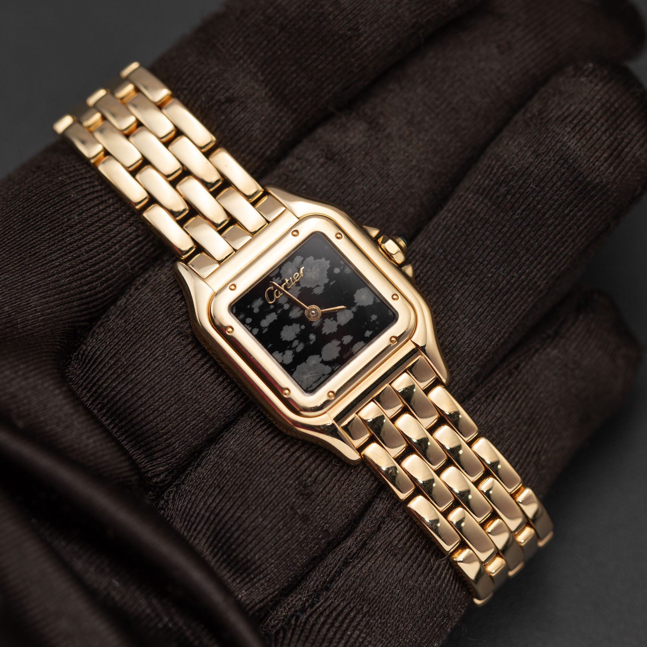 Panthere de Cartier Watch 18K Yellow Gold Obsidian Stone Dial