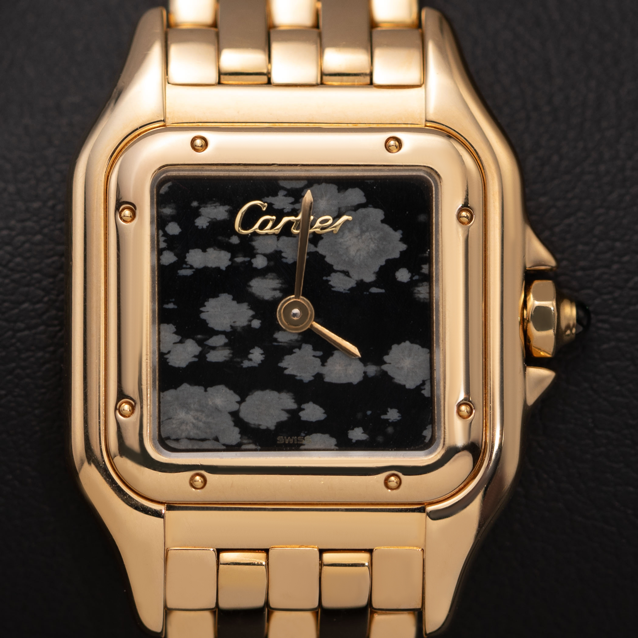 Panthere de Cartier Watch 18K Yellow Gold Obsidian Stone Dial