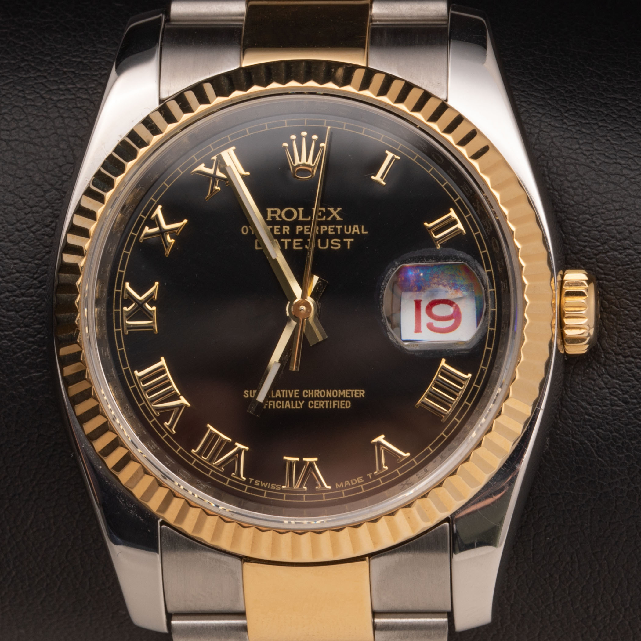Rolex Datejust Watch 116233 Fluted Bezel 36mm Black Roman Dial BOX
