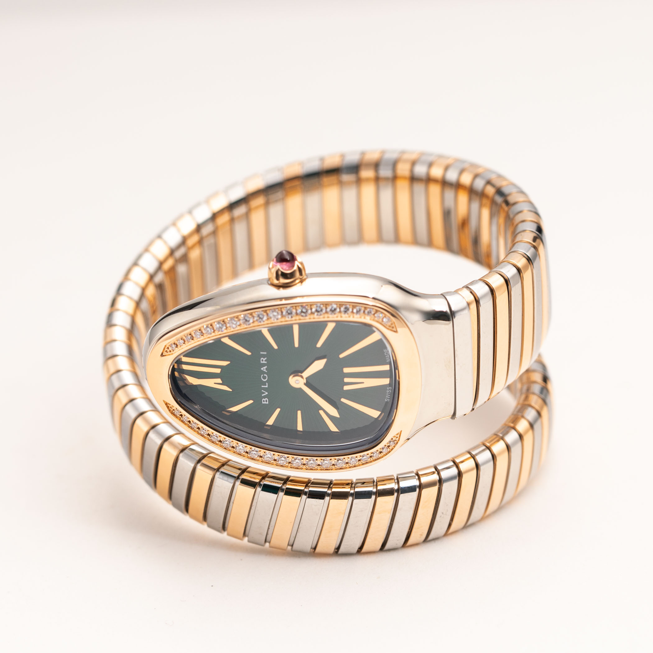 Bvlgari Serpenti Tubogas Watch 35MM18K Rose Gold & Steel Green