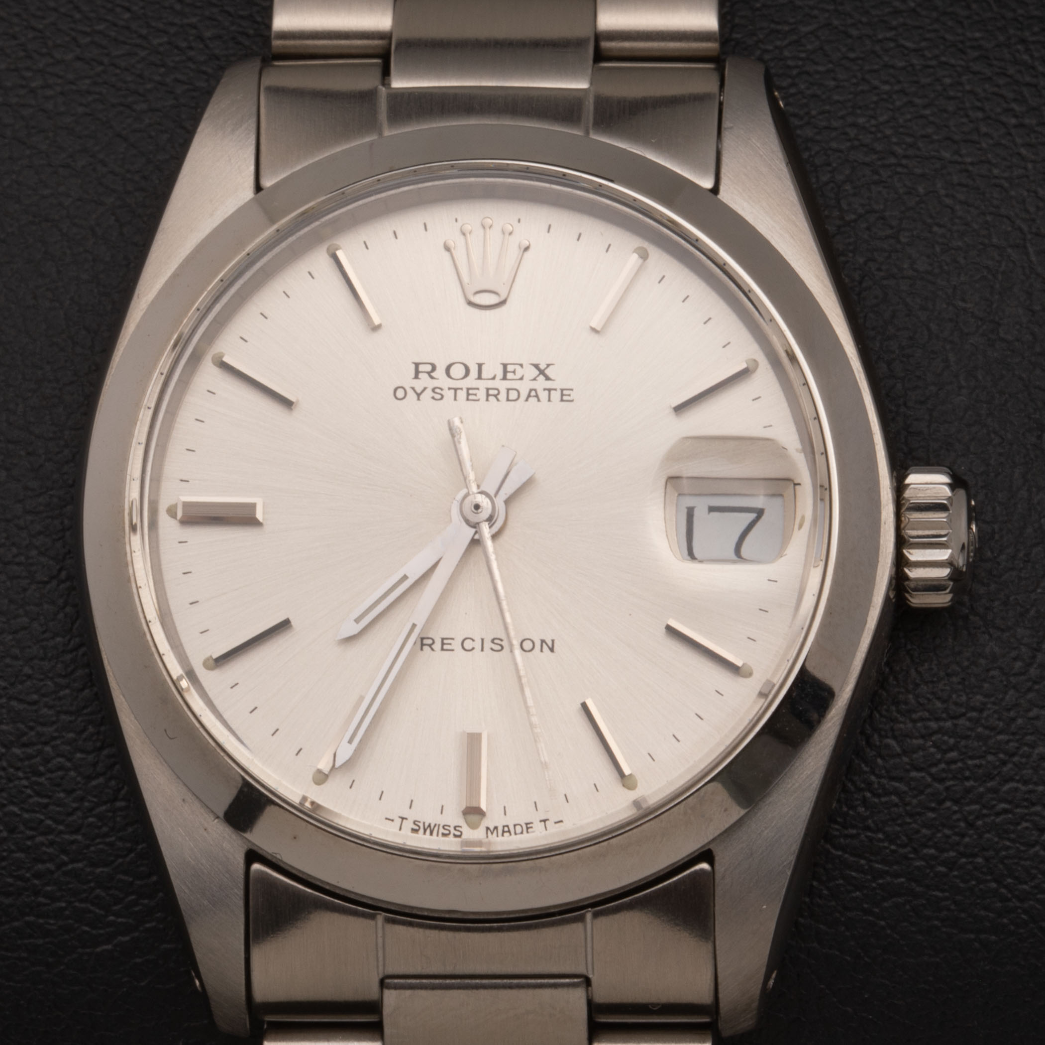 Rolex Oysterdate Precision 6466 Smooth Bezel Watch 31mm Silver