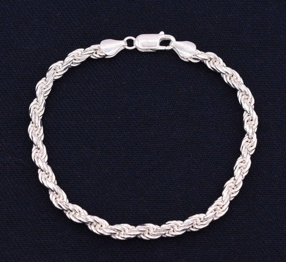 4.5mm Diamond Cut Rope Chain Bracelet Solid Real 925 Sterling