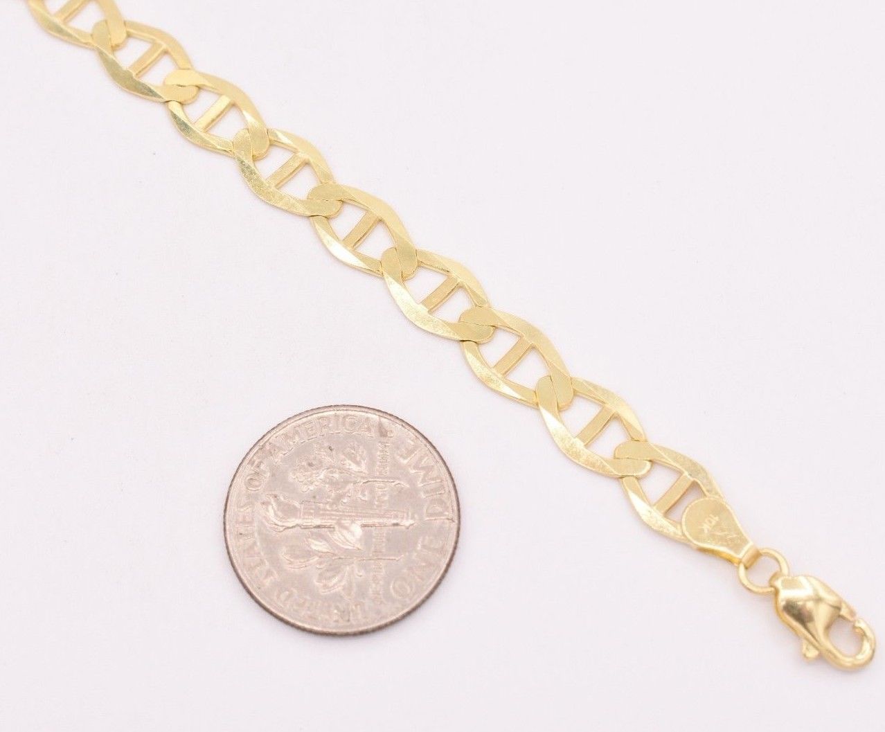 6mm Mariner Anchor Gucci Link Chain Bracelet Real Solid 10K Yellow