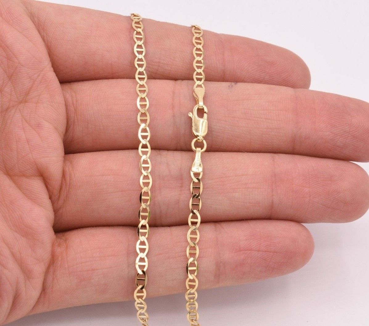 10K Gelbgold Solide 2mm Pflastern Diamantschliff Seemann Anker Halskette
