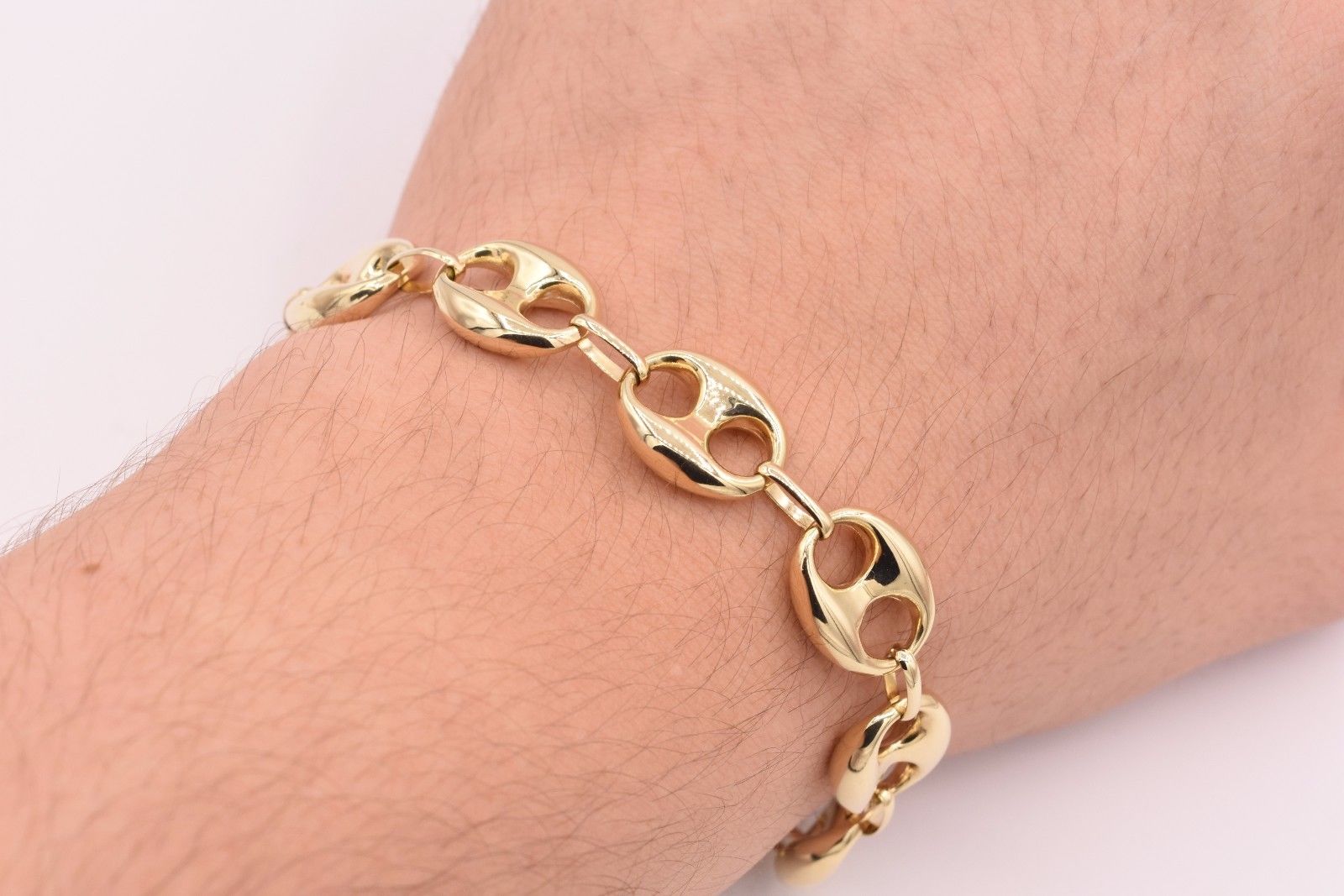 12mm Puffed Mariner Anchor Gucci Link Chain Bracelet Real 10K