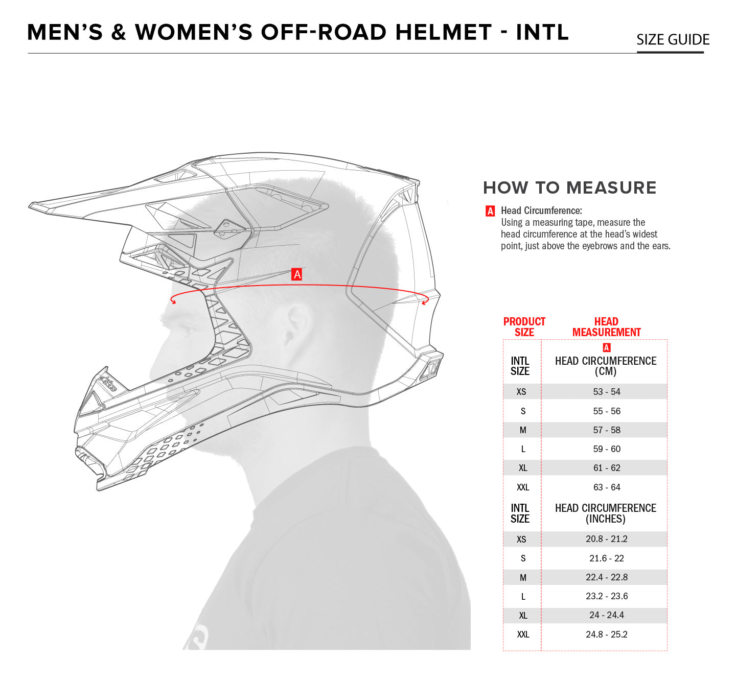 Alpinestars S-M5 Action 2 Motorcycle Helmet - size chart