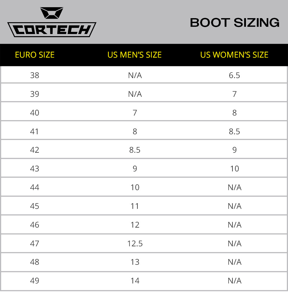 Cortech Limited Edition Men’s Check Slayer Riding Shoes - size chart