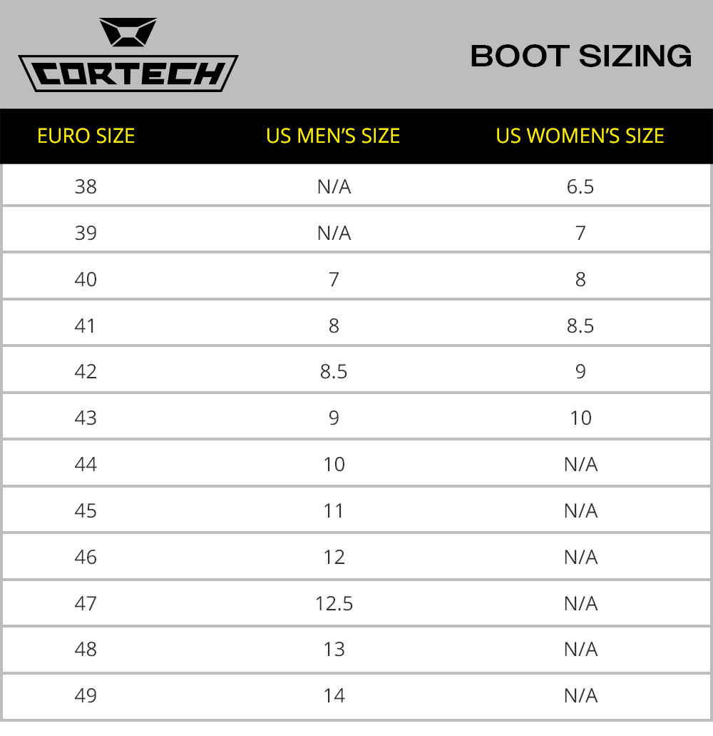 Cortech Men's Menace Riding Shoes - size chart