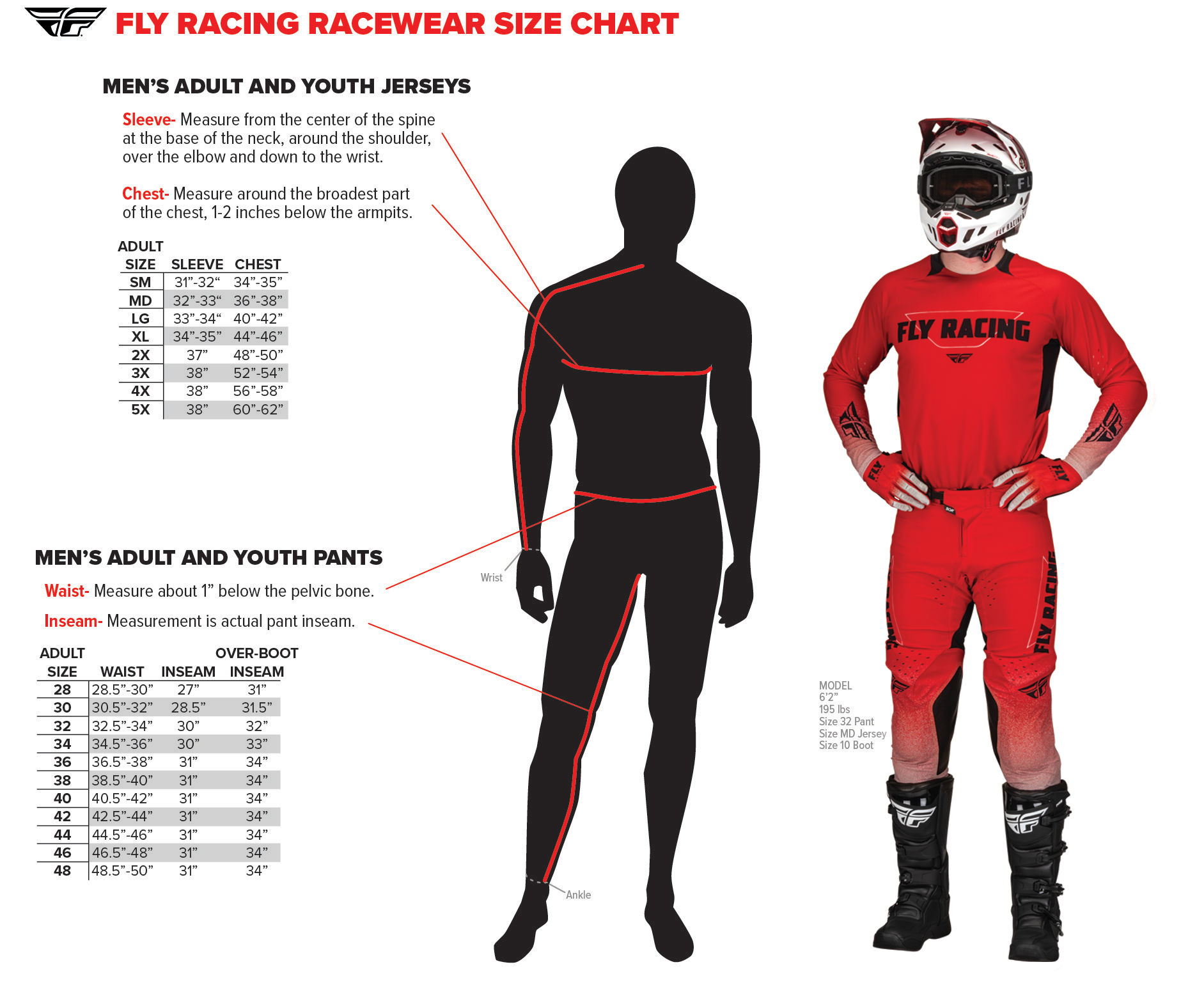 Fly Racing 2025 Men's Evolution DST Motorcycle Riding Pants - size chart