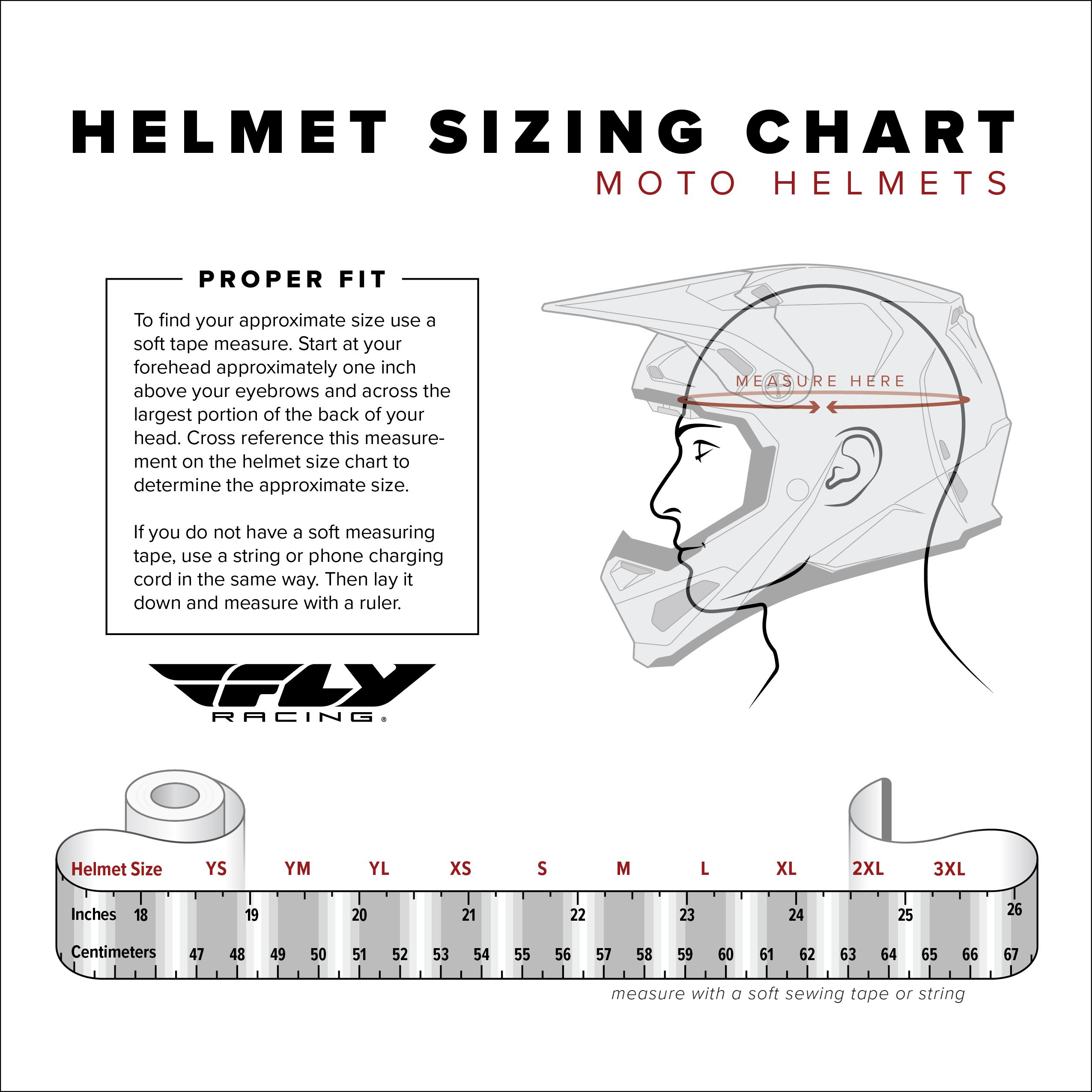 Fly Racing 2025 Formula CC Objective Off-Road Motocross Helmet - size chart