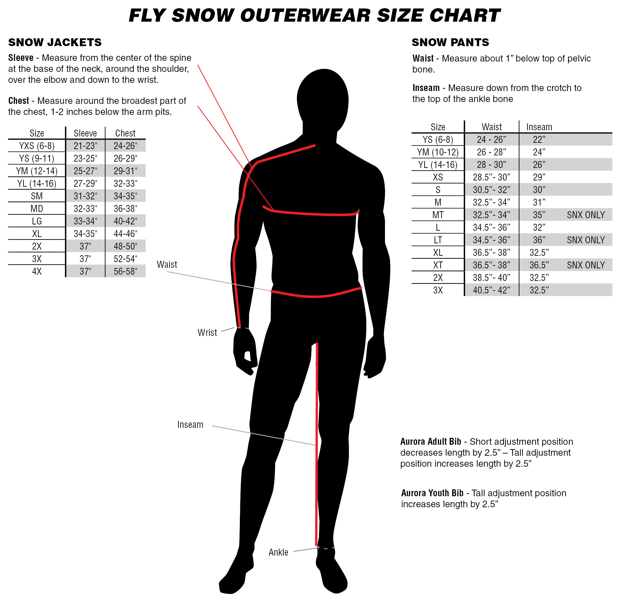 Fly Racing Men's SNX Pro Snow Bike SB Riding Pants - size chart