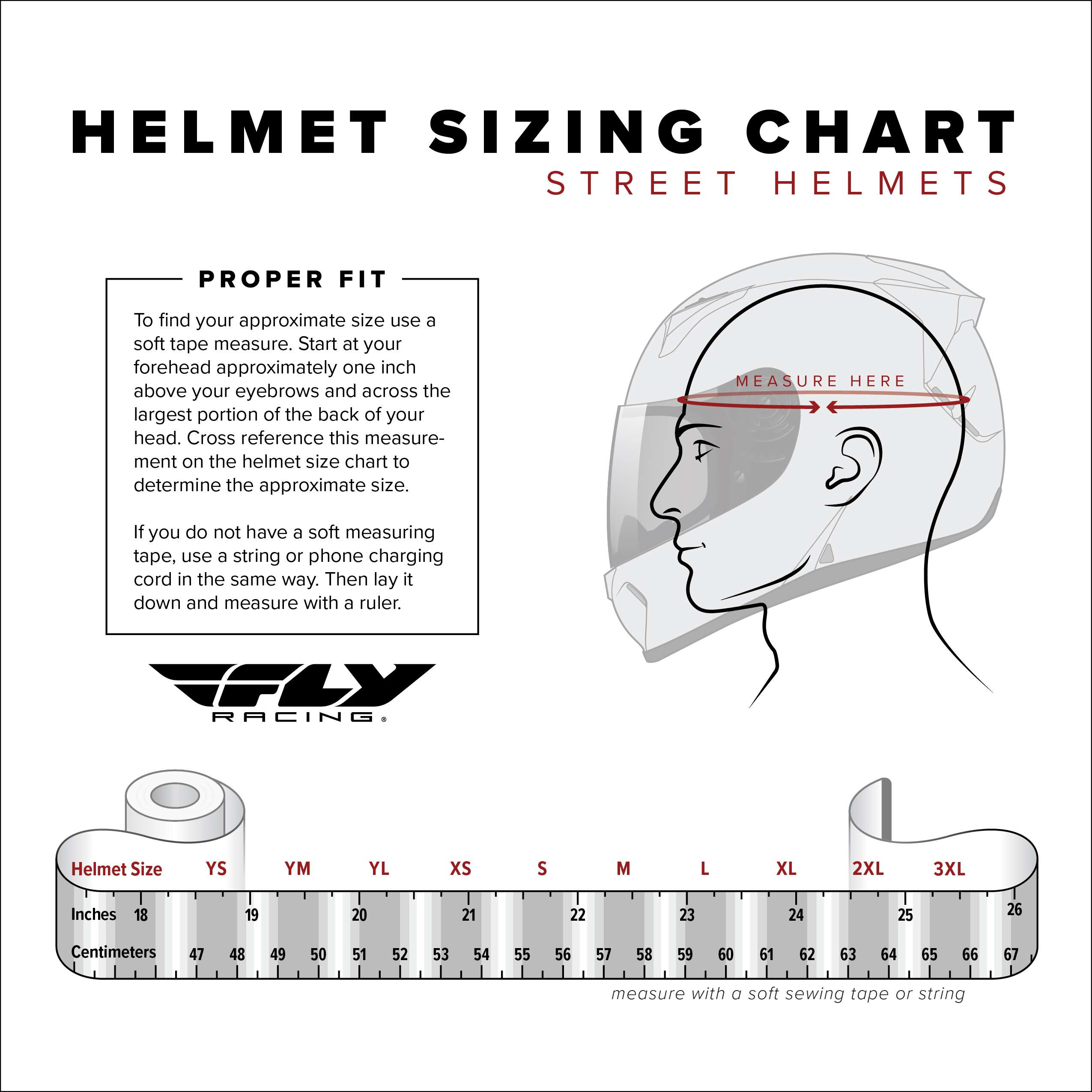 Fly Racing Sentinel Recon ECE 22.06 Matte Black - Fire Chrome Full Face Motorcycle Helmet - size chart