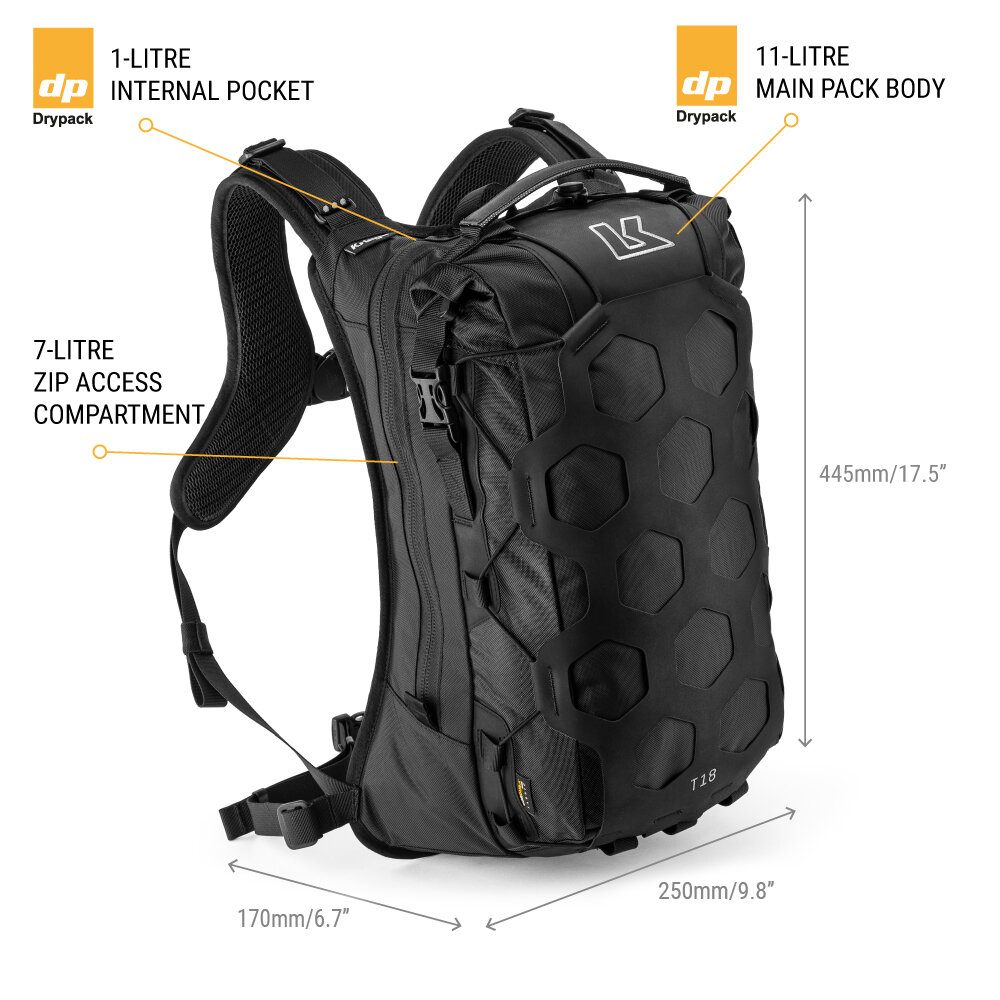 Kriega Trail 18 Adventure Motorcycle Backpack - Dimensions