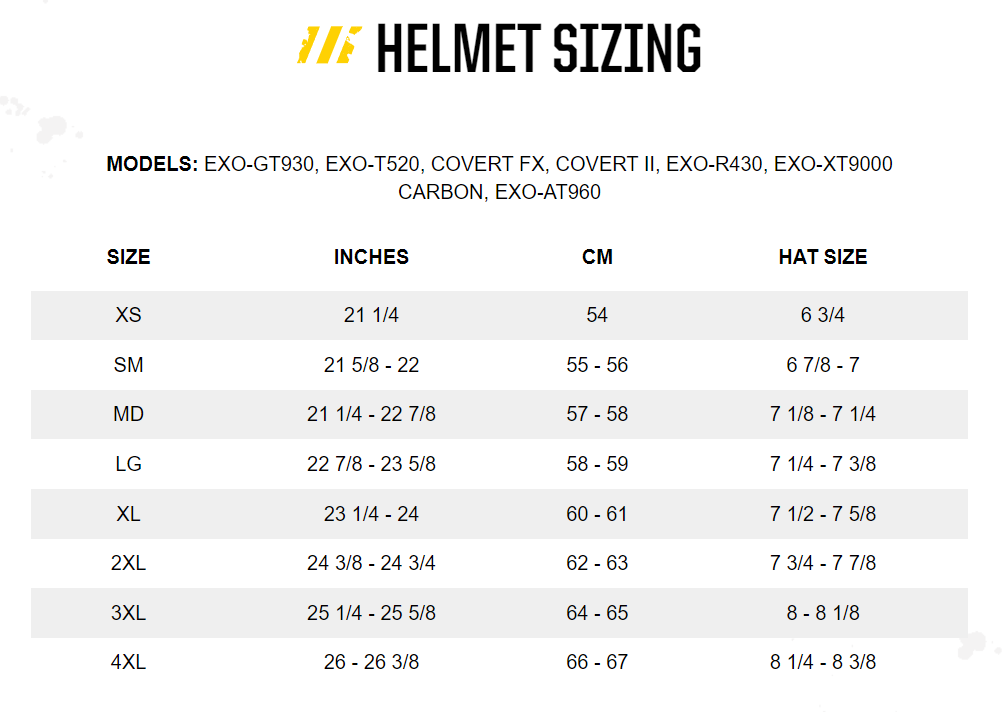 Scorpion EXO-GT930 Transformer Morph Modular Motorcycle Helmet-size-chart